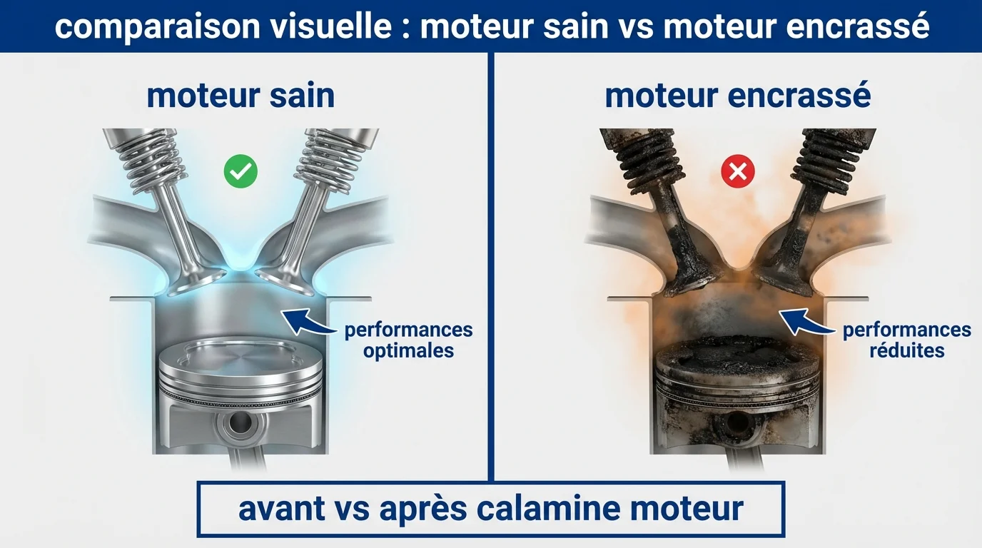 Comparaison visuelle : Moteur sain vs Moteur encrassé