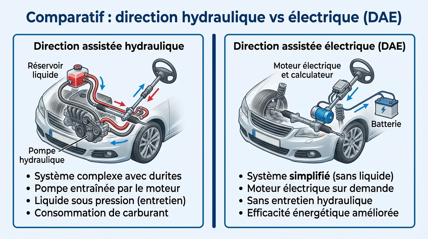 Comparatif : Direction Hydraulique vs Électrique (DAE)