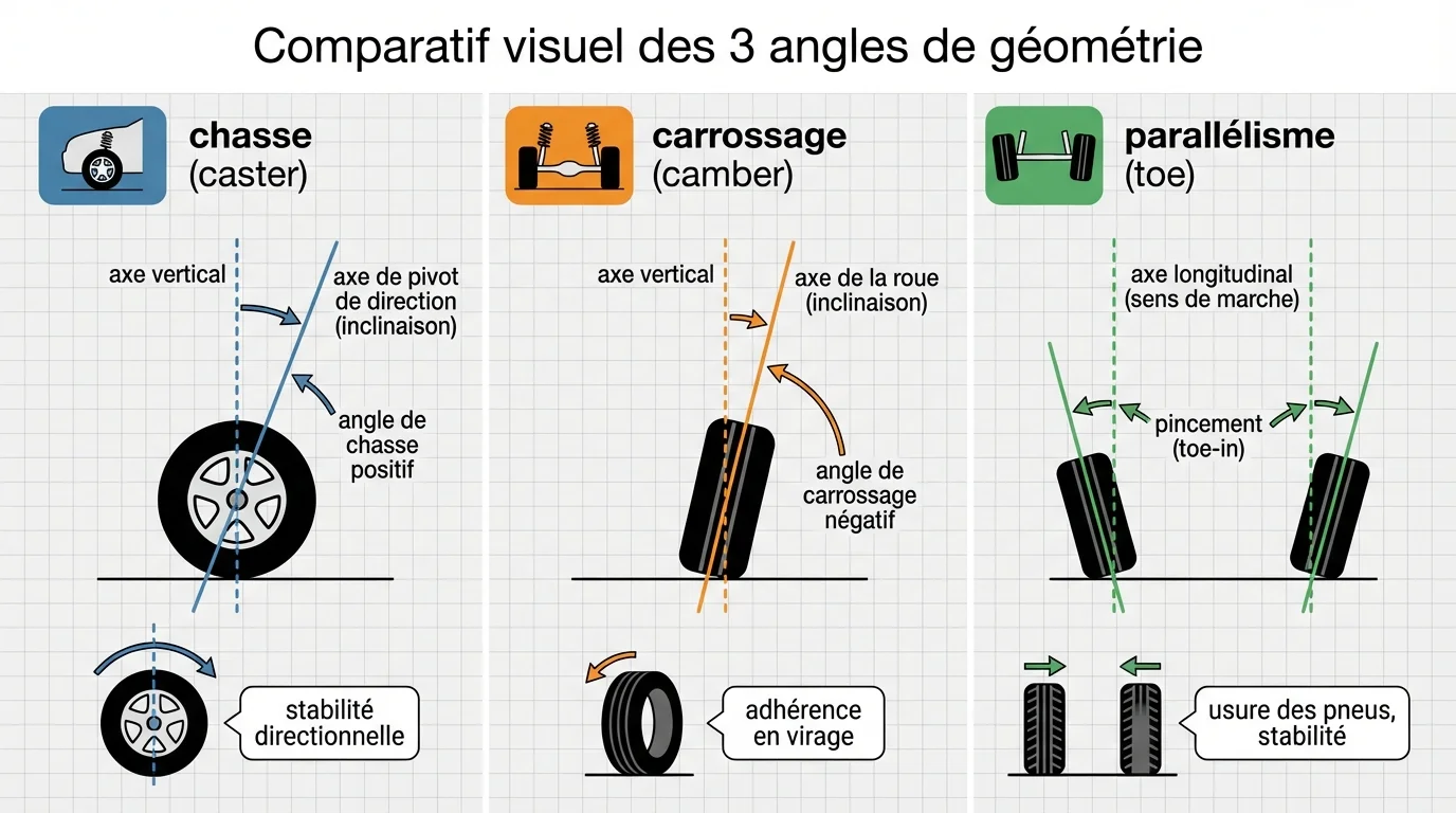 Comparatif visuel des 3 angles de géométrie