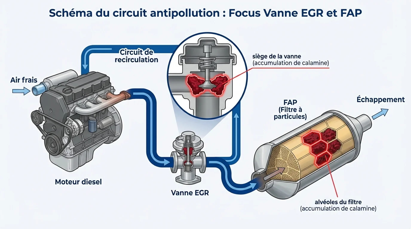 Schéma du circuit antipollution : Focus Vanne EGR et FAP