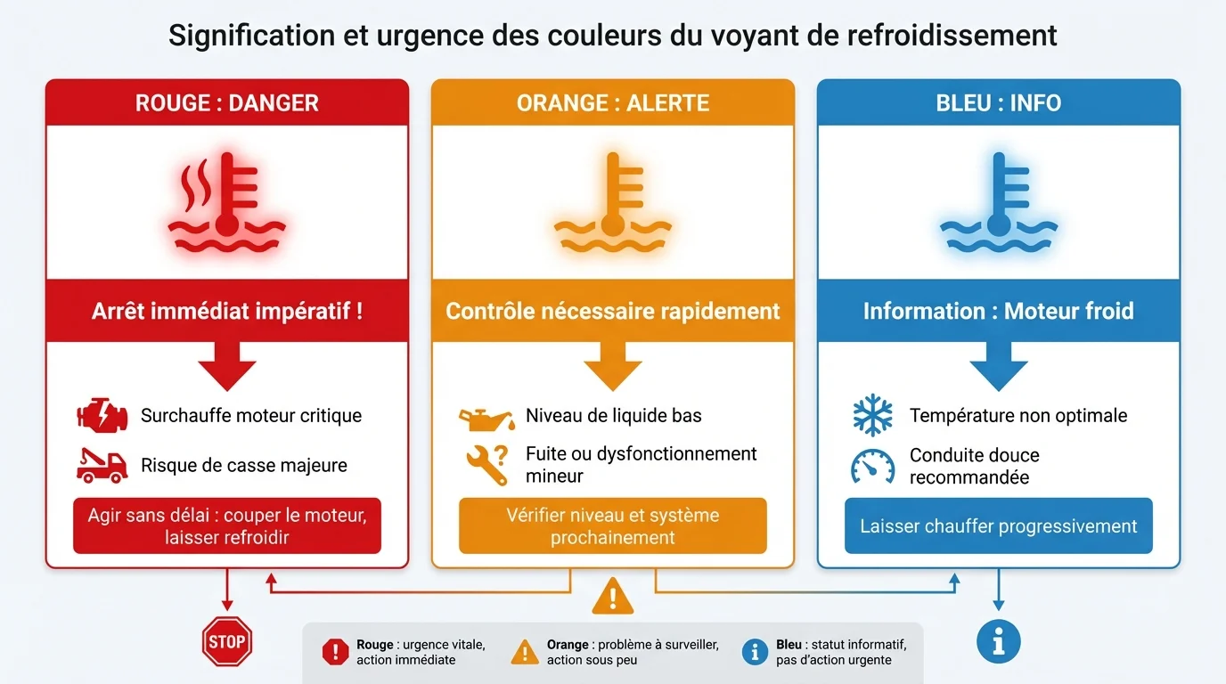 Signification et urgence des couleurs du voyant de refroidissement