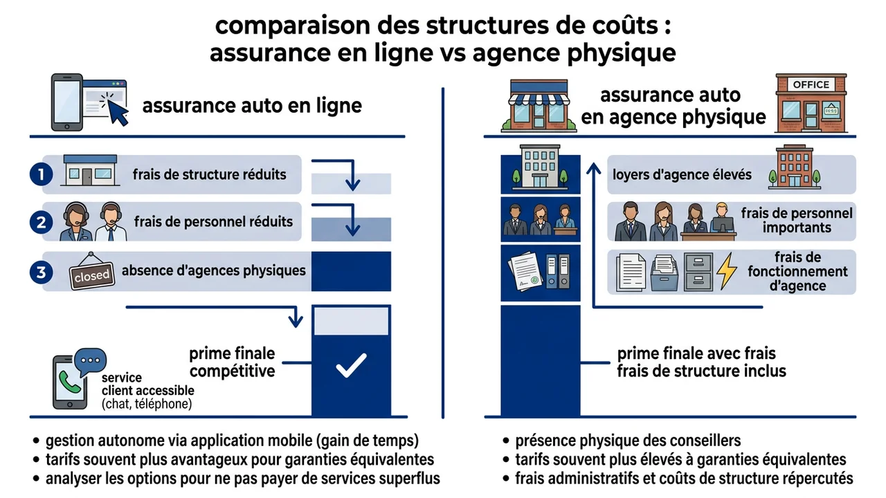 Graphique comparatif montrant la réduction des frais de structure et de gestion pour les assureurs digitaux
