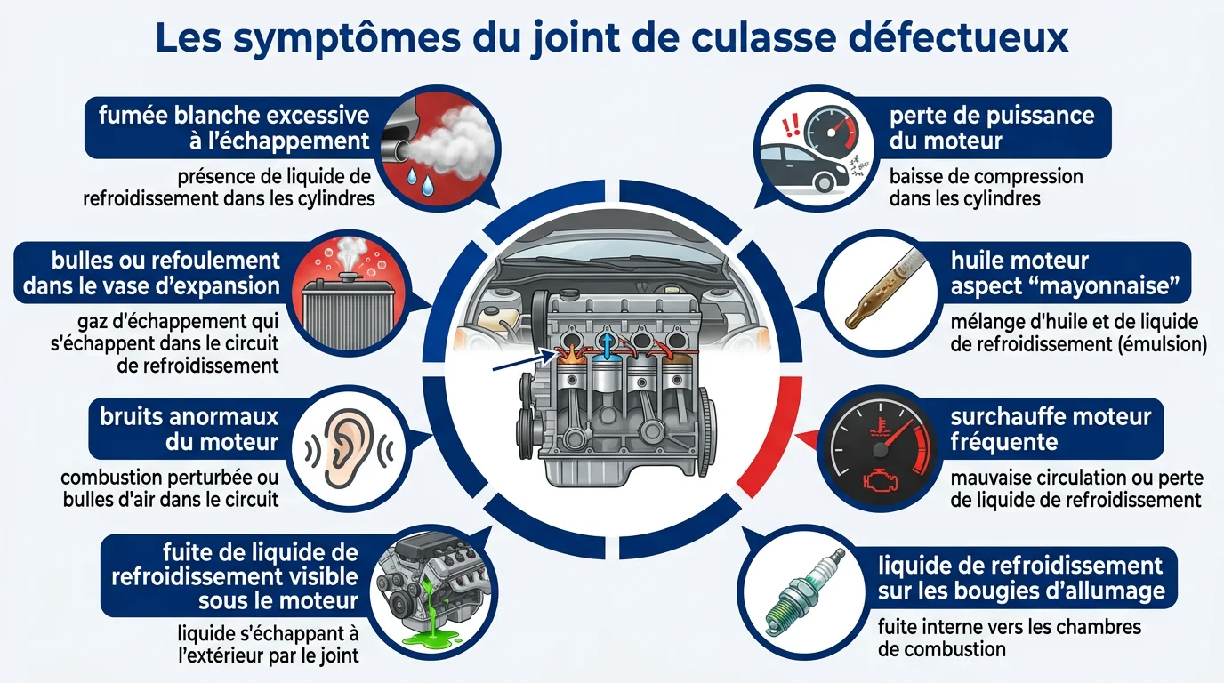 Les symptômes du joint de culasse défectueux