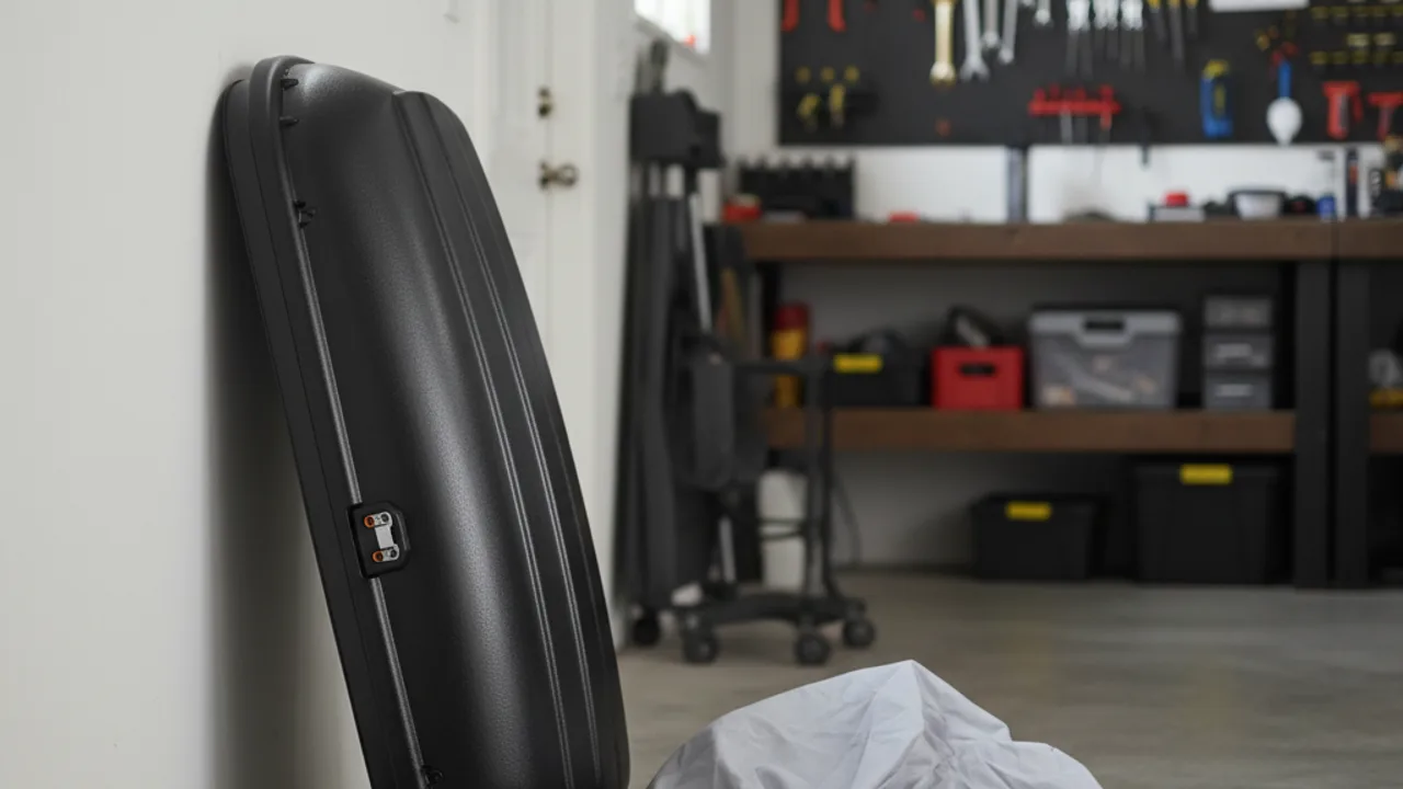 Coffre stocké hors saison dans un garage