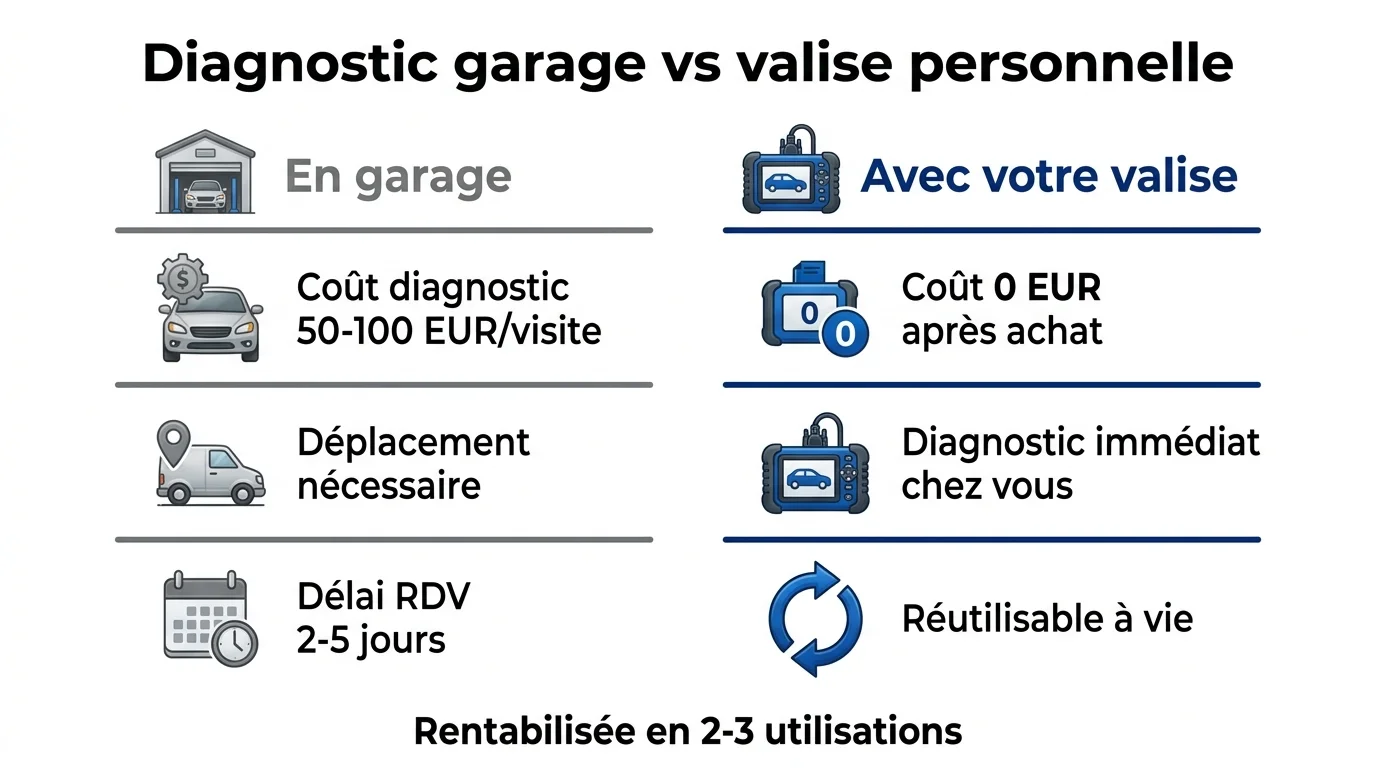 Comparatif coût diagnostic garage vs valise personnelle