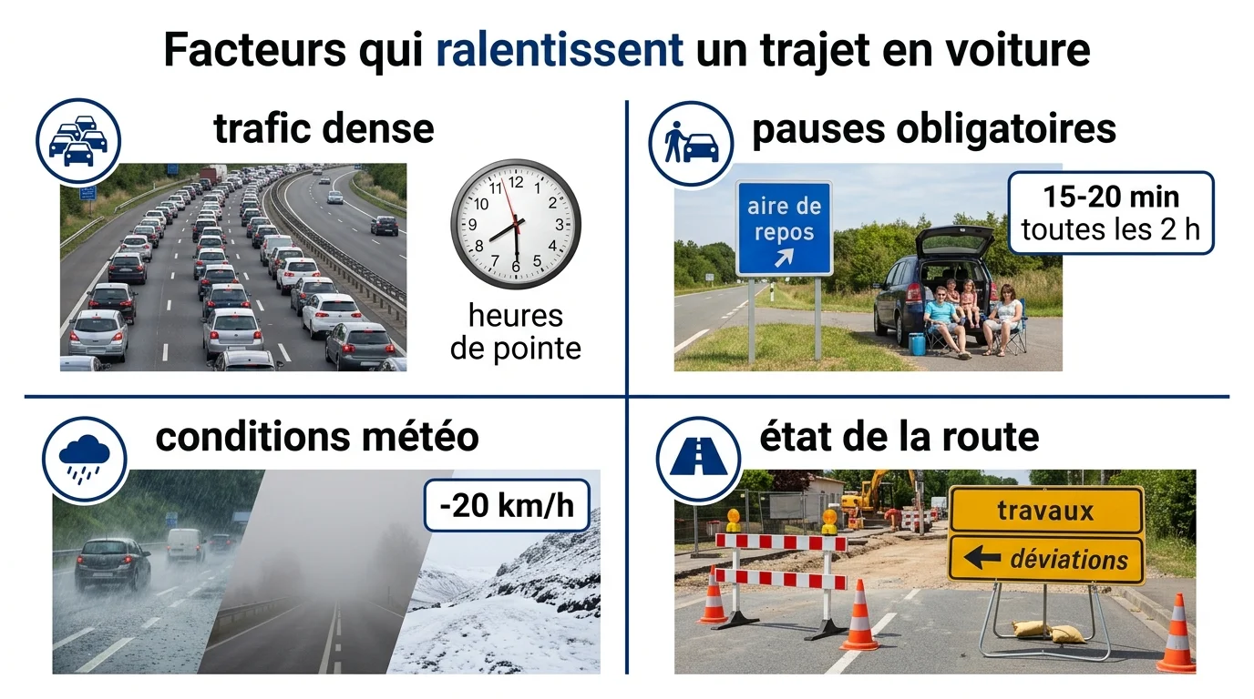 Facteurs qui ralentissent un trajet en voiture
