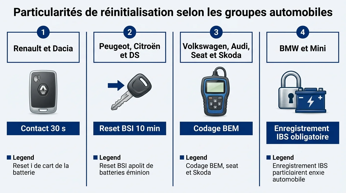 Particularités de réinitialisation selon les groupes automobiles