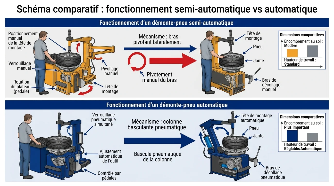 Schéma comparatif : fonctionnement semi-automatique vs automatique