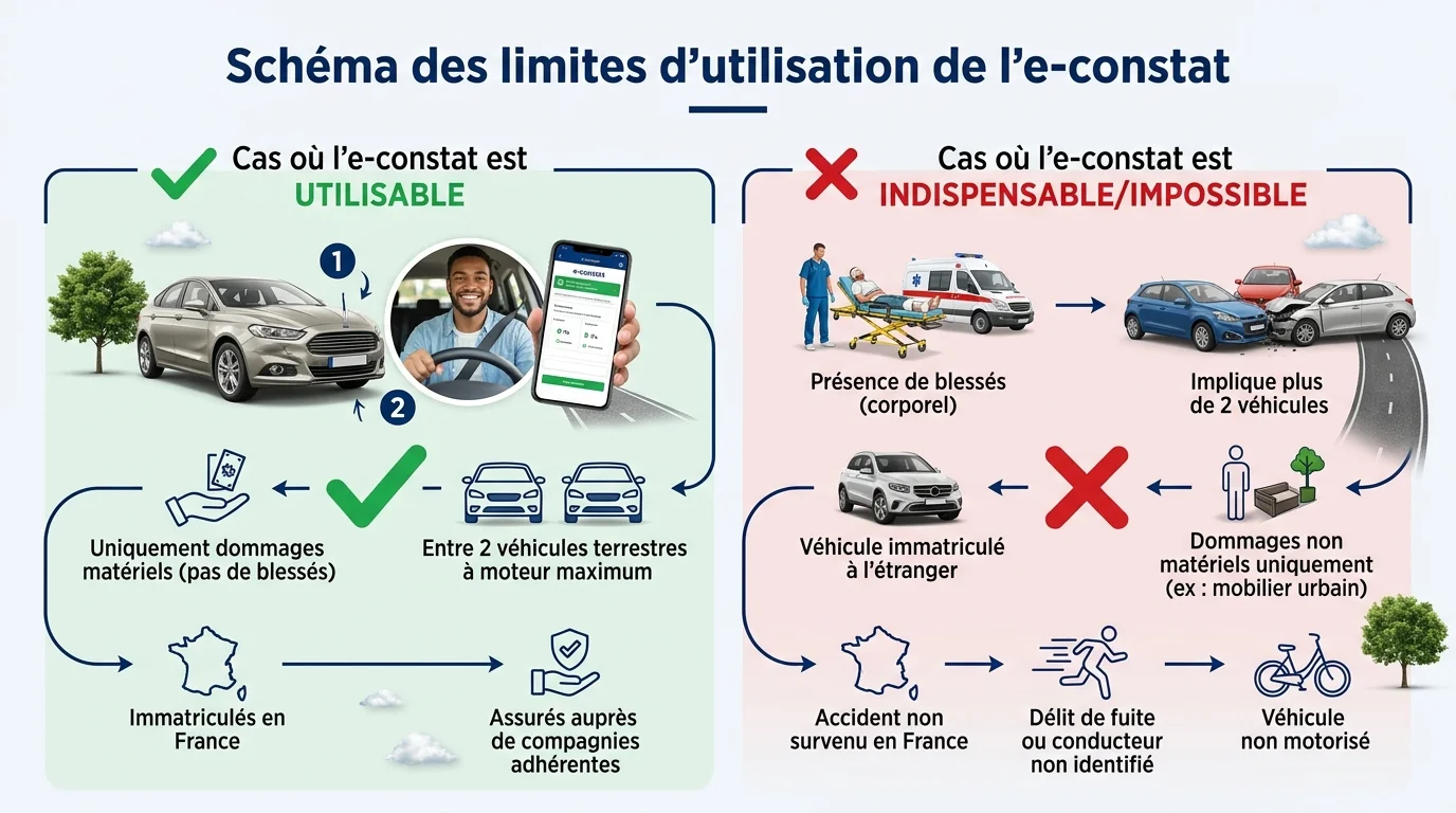 Schéma des limites d'utilisation de l'e-constat
