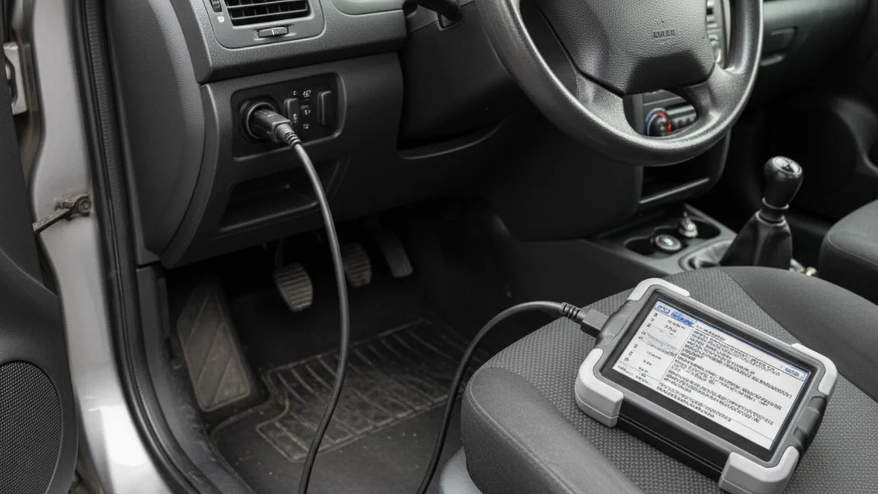Valise de diagnostic OBD branchée sur la prise d'un véhicule