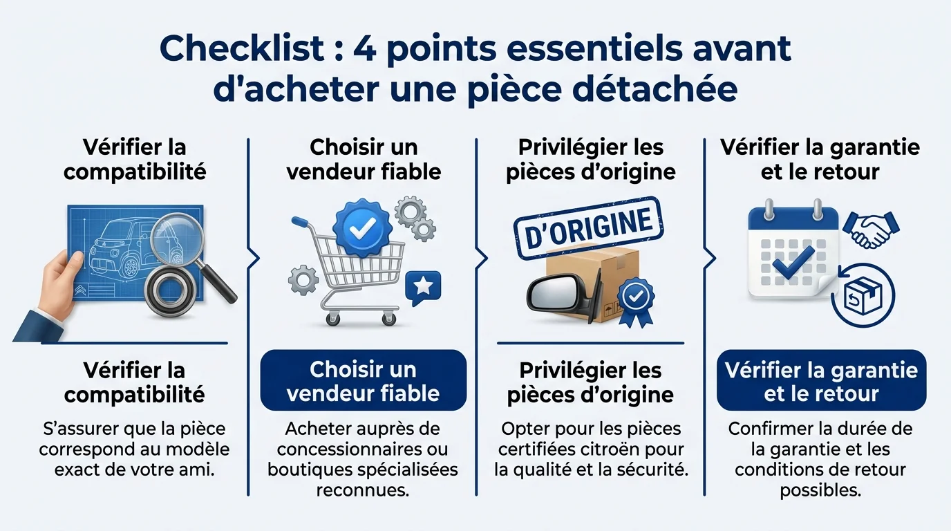 Checklist : 4 points essentiels avant d'acheter une pièce détachée