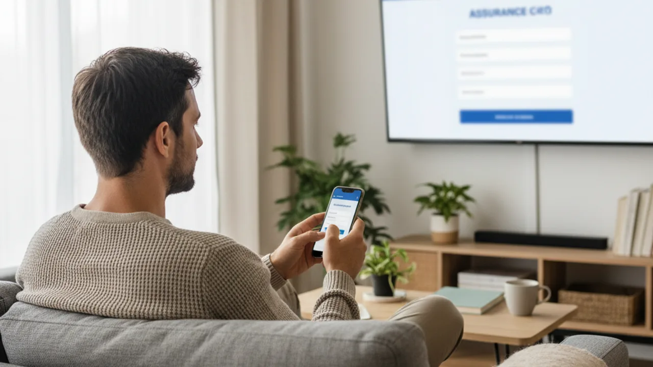 Conducteur souscrivant une assurance auto en ligne depuis son salon