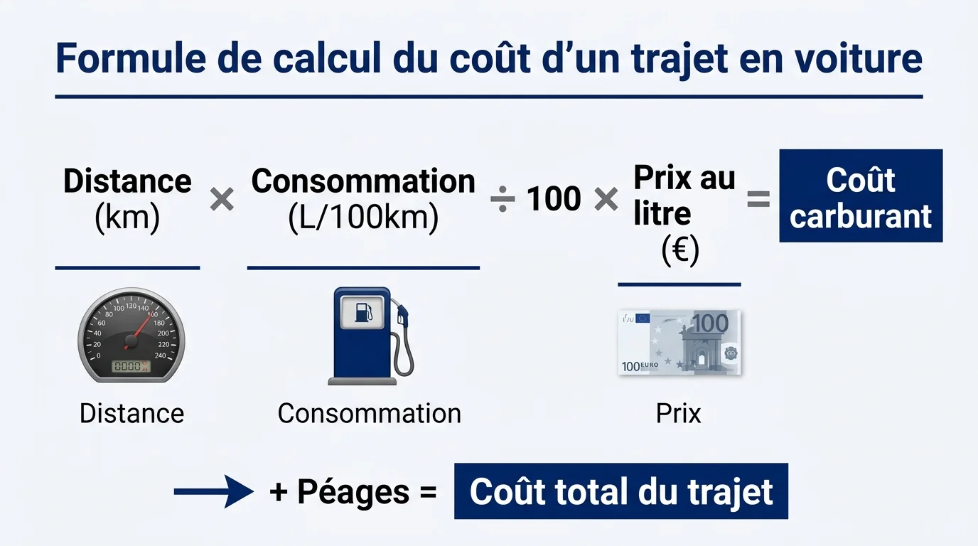 Formule de calcul du coût d'un trajet en voiture