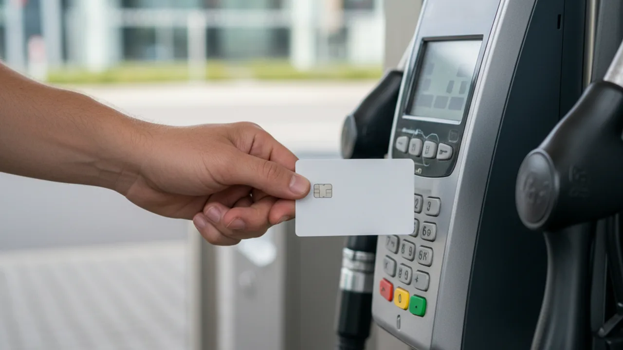 Geste de paiement avec carte carburant en station-service