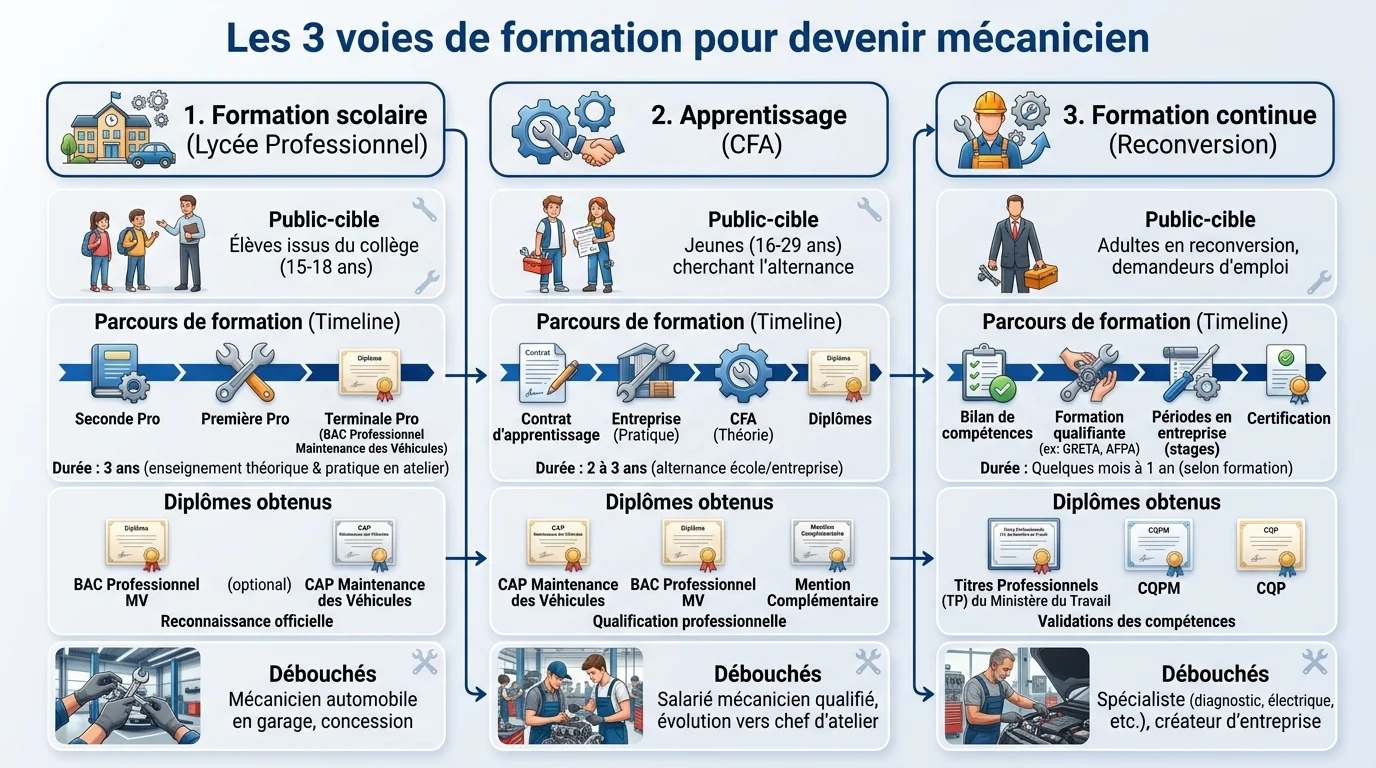 Les 3 voies de formation pour devenir mécanicien