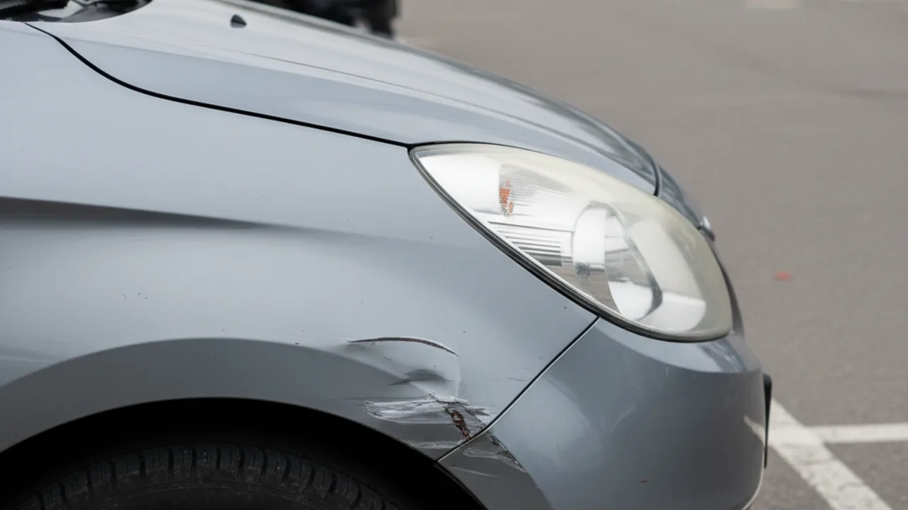 Aile enfoncée découverte sur le parking, sans auteur identifié