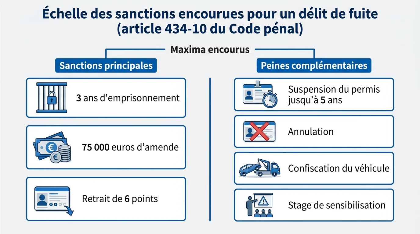 Échelle des sanctions encourues pour un délit de fuite (article 434-10 du Code pénal)