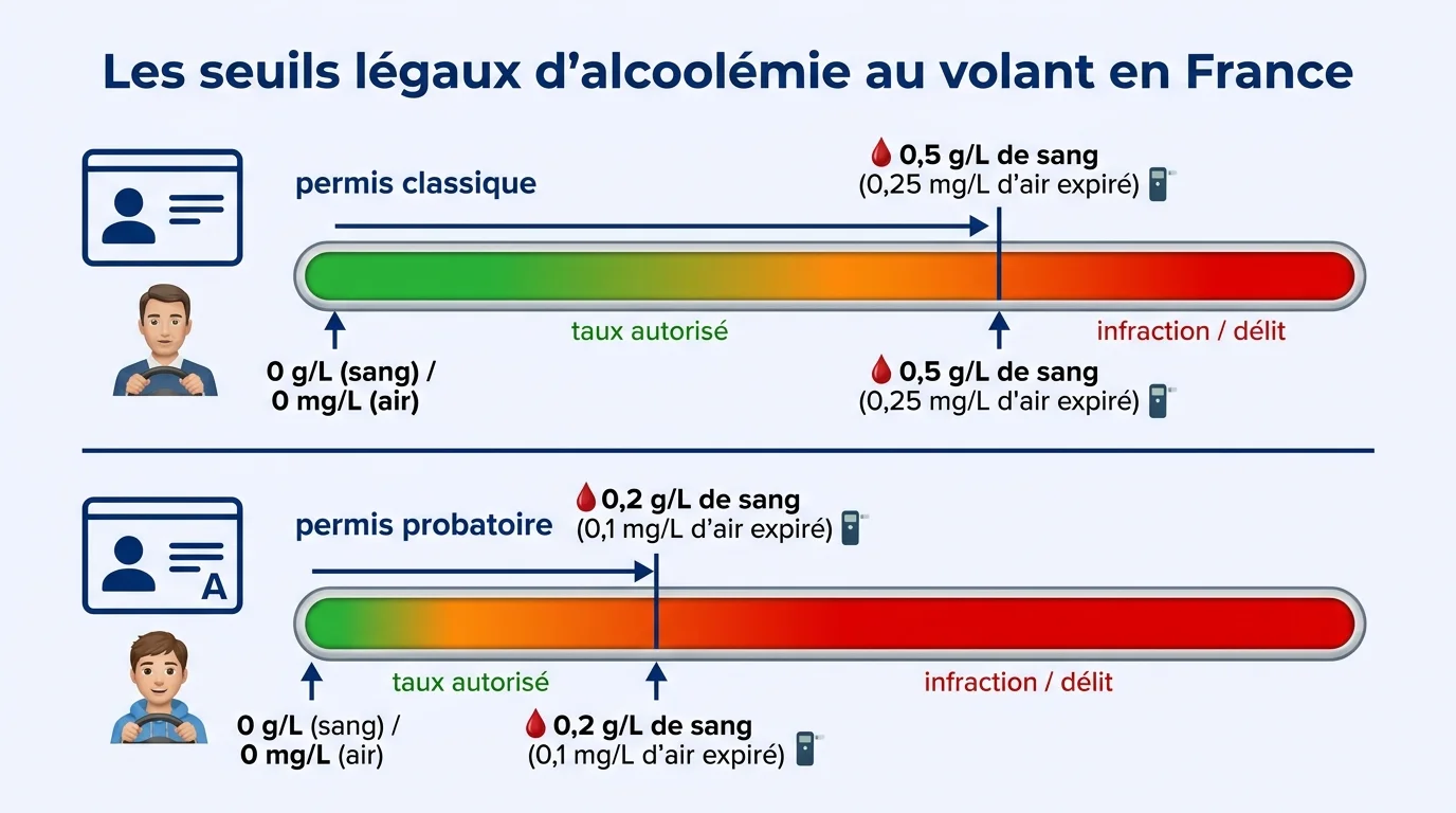 Les seuils legaux d'alcoolemie au volant en France