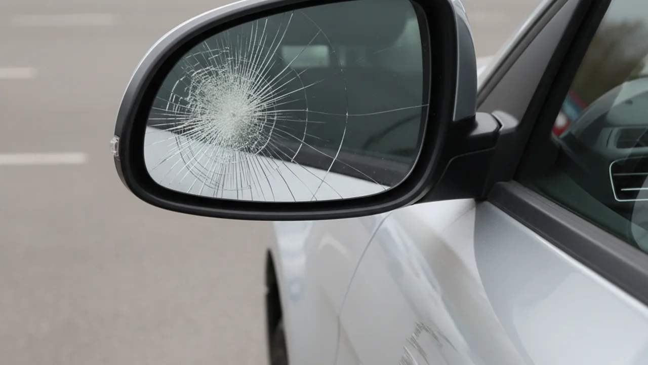 Pare-chocs éraflé et rétroviseur endommagé après un accrochage sur un parking