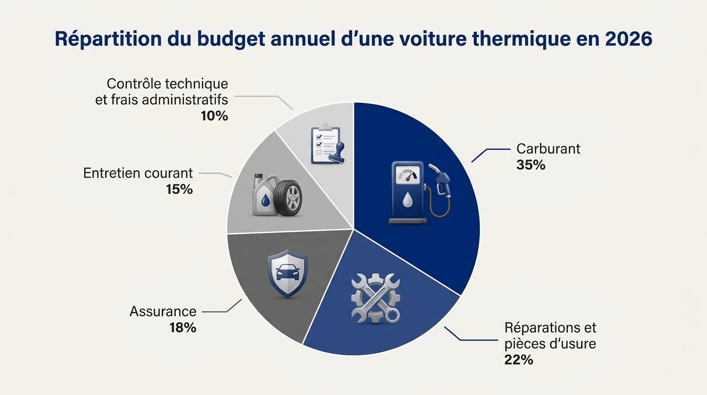 Répartition du budget annuel d'une voiture thermique en 2026