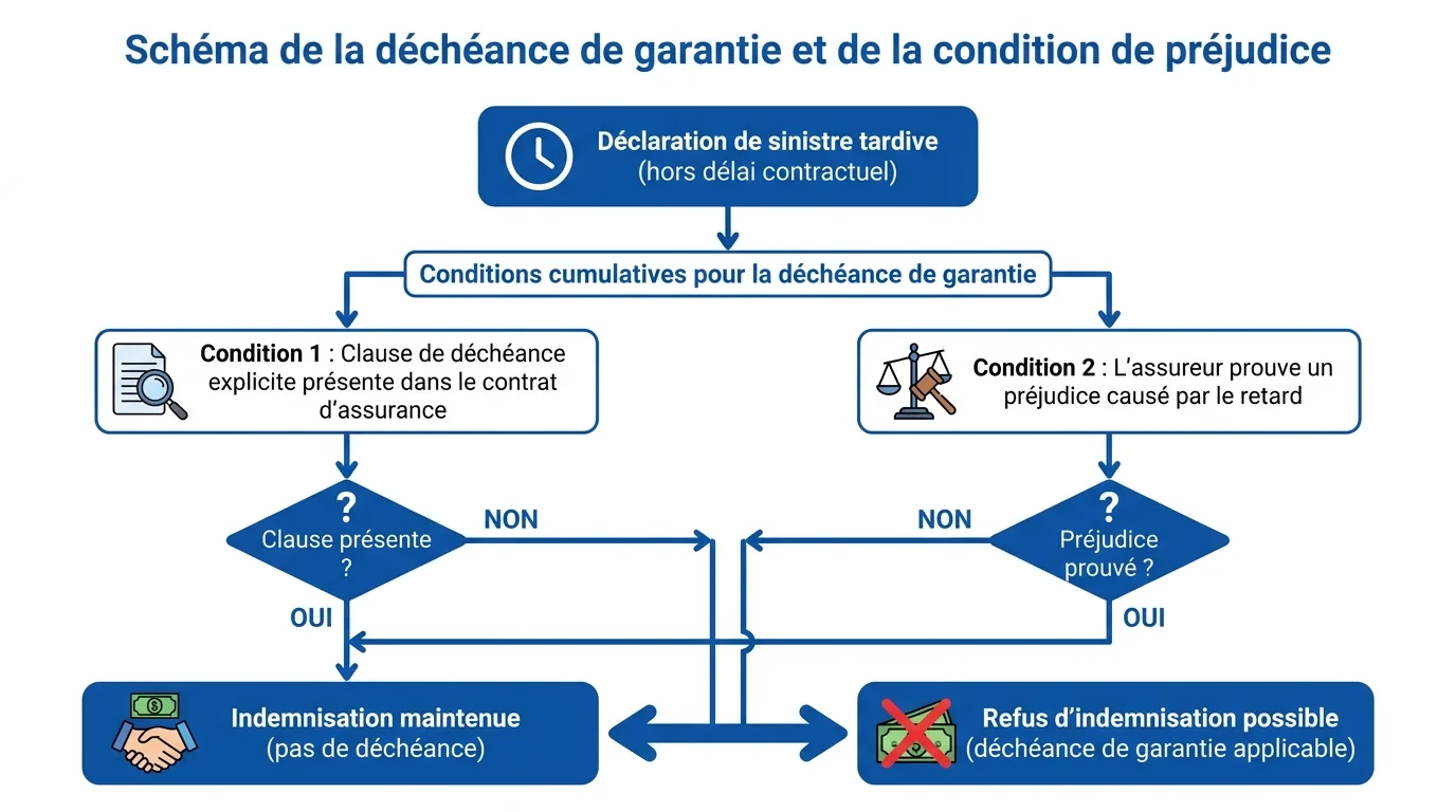 Schéma de la déchéance de garantie et de la condition de préjudice