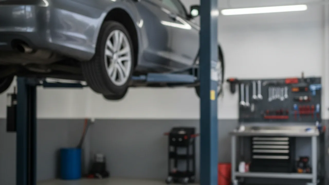 Voiture sur pont élévateur dans un garage indépendant