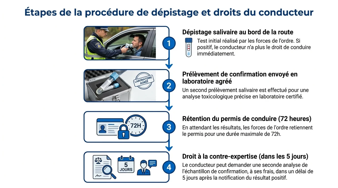 Etapes de la procedure de depistage et droits du conducteur