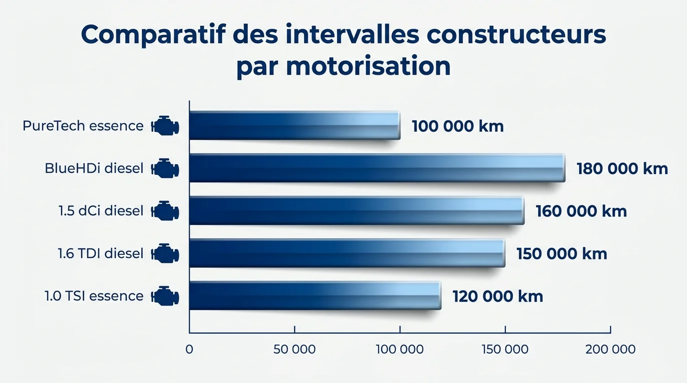 Comparatif des intervalles constructeurs par motorisation