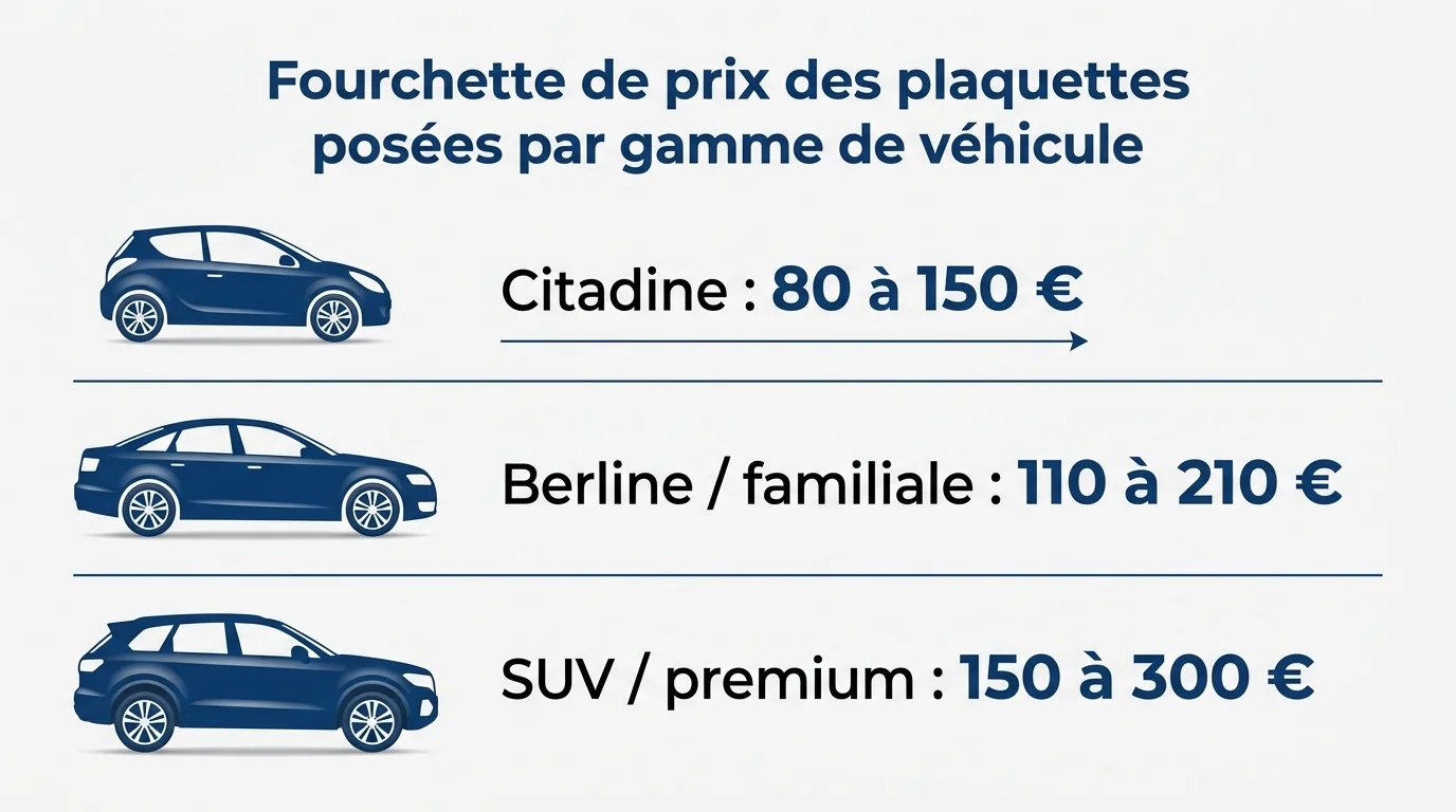 Fourchette de prix des plaquettes posées par gamme de véhicule