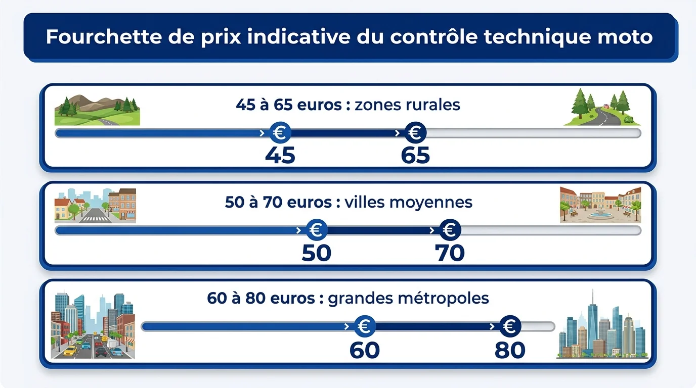Fourchette de prix indicative du contrôle technique moto