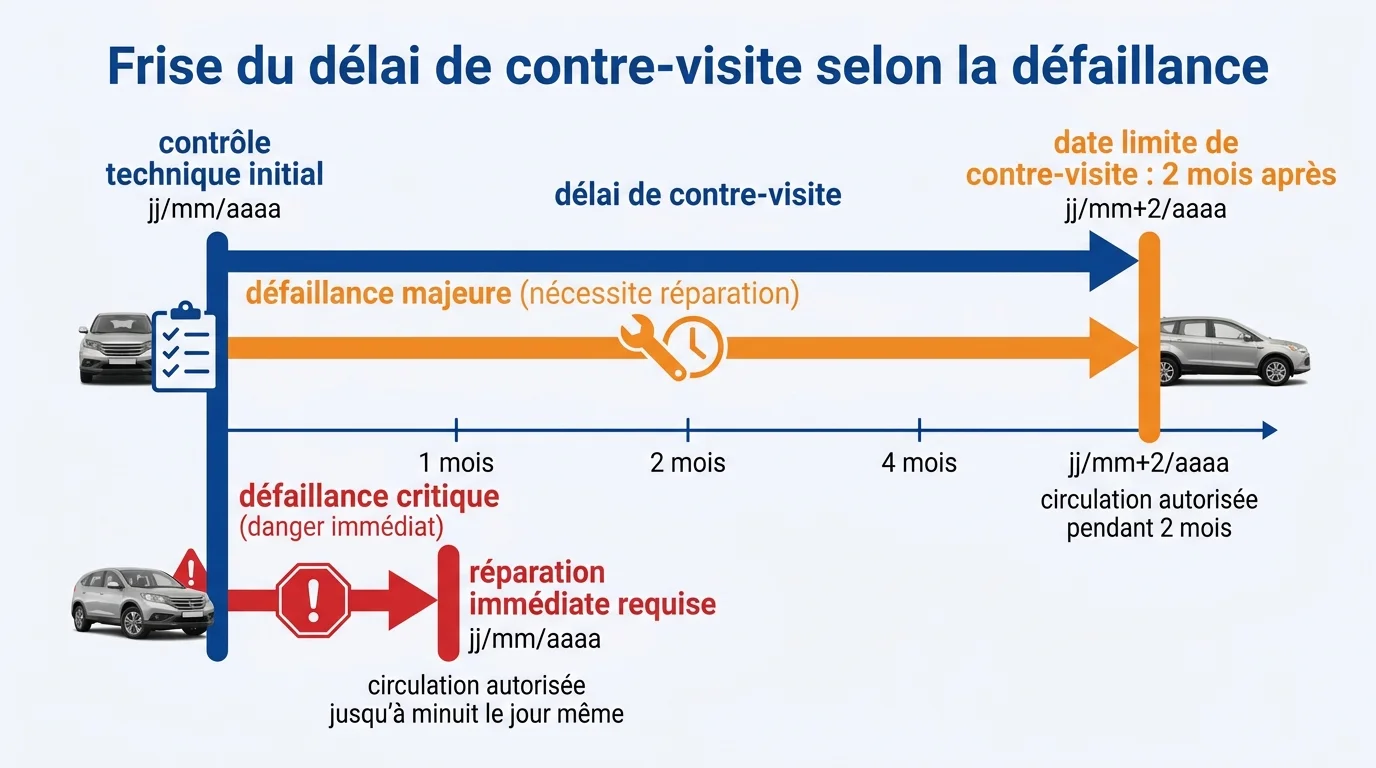 Frise du délai de contre-visite selon la défaillance