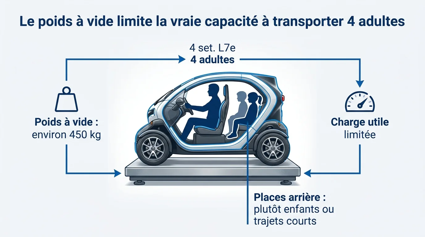 Le poids à vide limite la vraie capacité à transporter 4 adultes