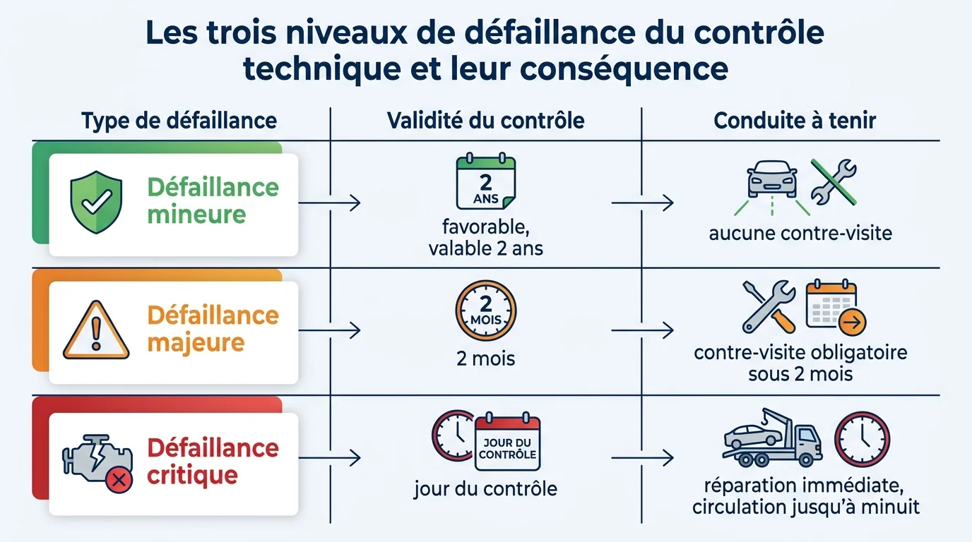 Les trois niveaux de défaillance du contrôle technique et leur conséquence