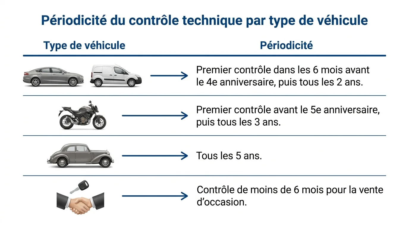 Périodicité du contrôle technique par type de véhicule