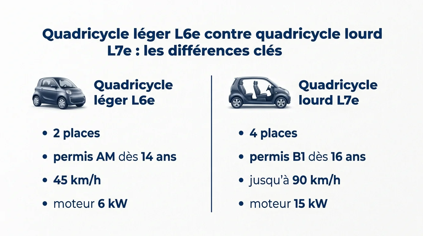 Quadricycle léger L6e contre quadricycle lourd L7e : les différences clés