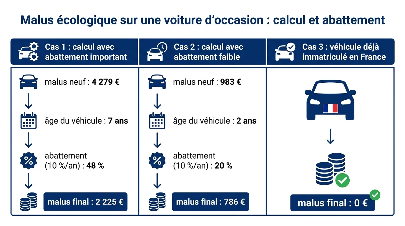 Trois exemples chiffrés de malus d'occasion après abattement