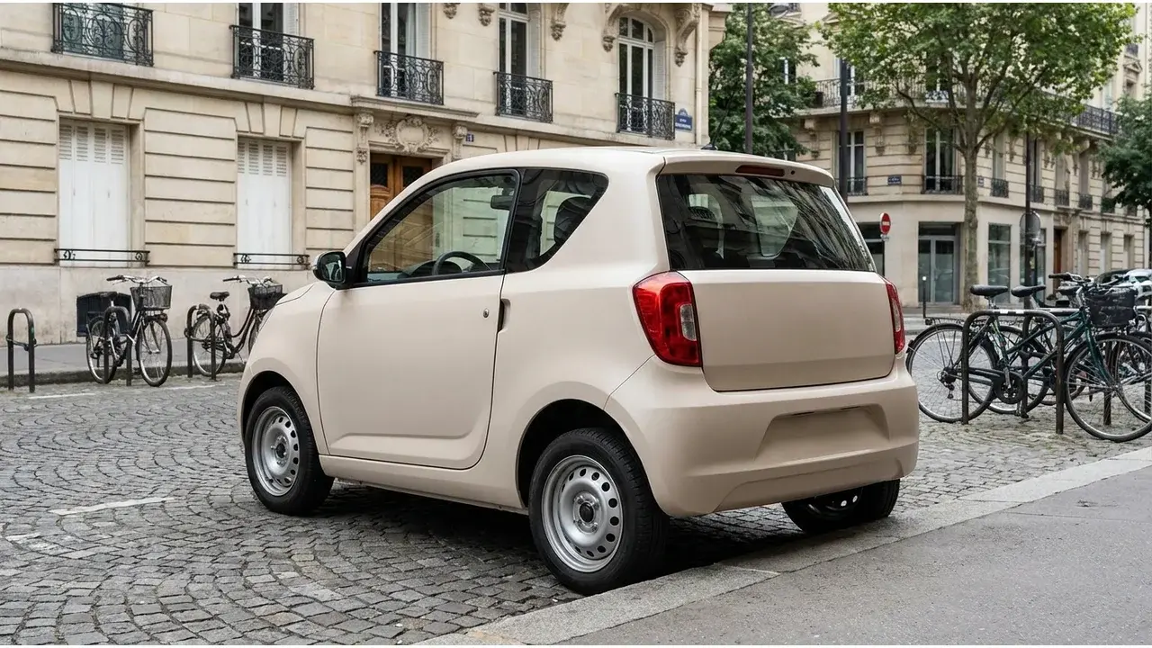 Une voiture sans permis 4 places de type quadricycle lourd en ville