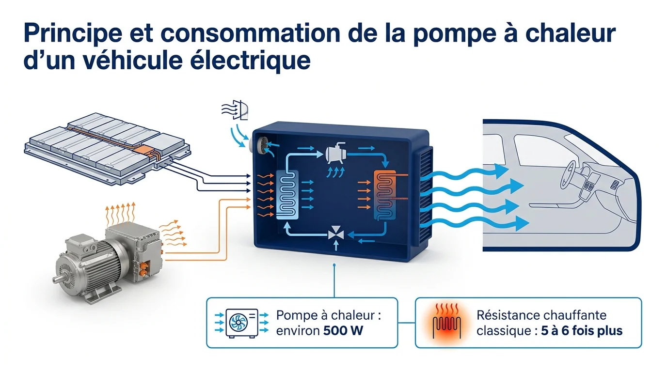 Le principe de la pompe à chaleur et sa consommation d'environ 500 watts