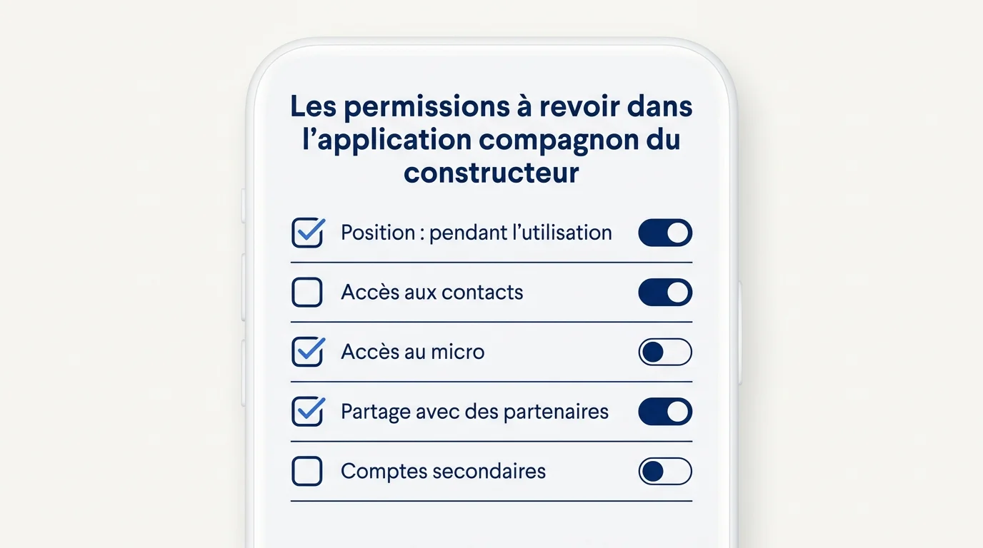 Les permissions à revoir dans l'application compagnon du constructeur