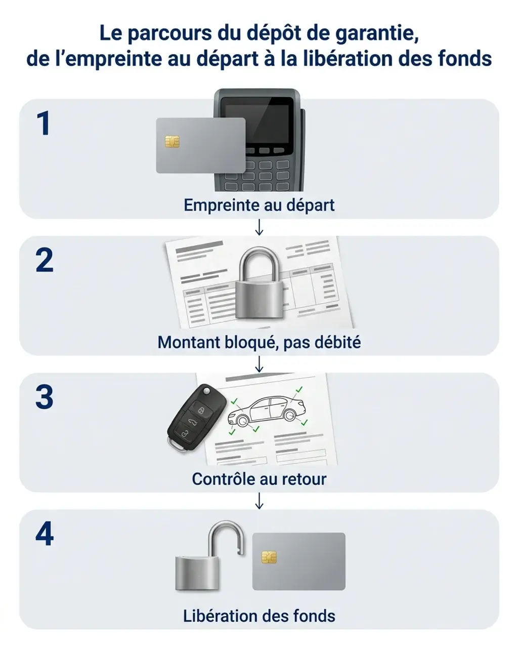 Le parcours du dépôt de garantie, de l'empreinte au départ à la libération des fonds
