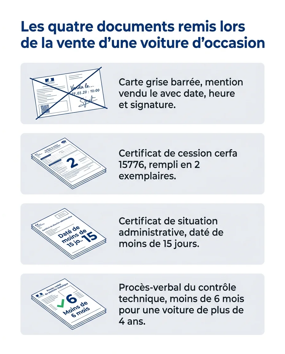 Les quatre documents remis lors de la vente d'une voiture d'occasion